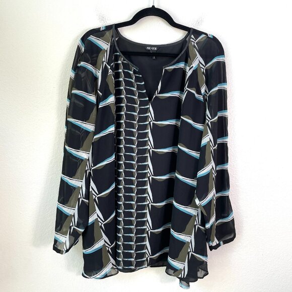 NIC+ZOE Womens Plus 3X Printed Tunic Top Faux Leather Accent Shirt Long Sleeve - Picture 8 of 15